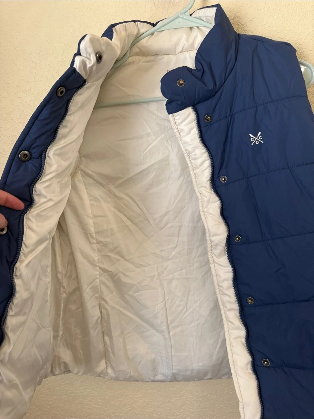 Reversible Quilted Puffer Vest - Navy & Cream